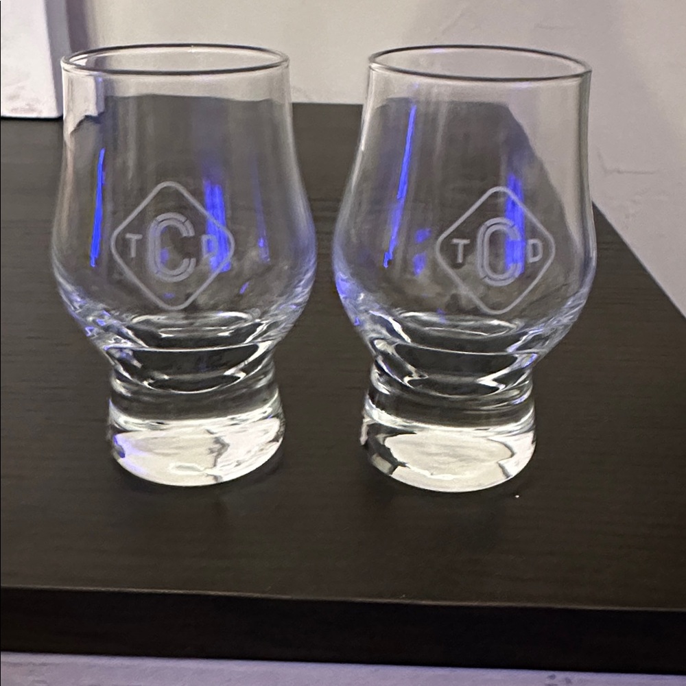 Scotch Whiskey Glasses Engraved TCD Initials / Logo For The Clydeside Distillery